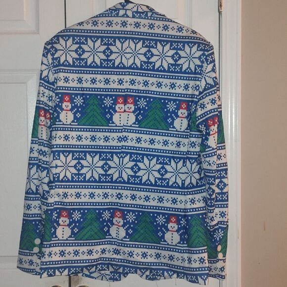 Arvihill blue white snowflake snowman crazy christmas party blazer Sz M NWOT - Picture 6 of 6